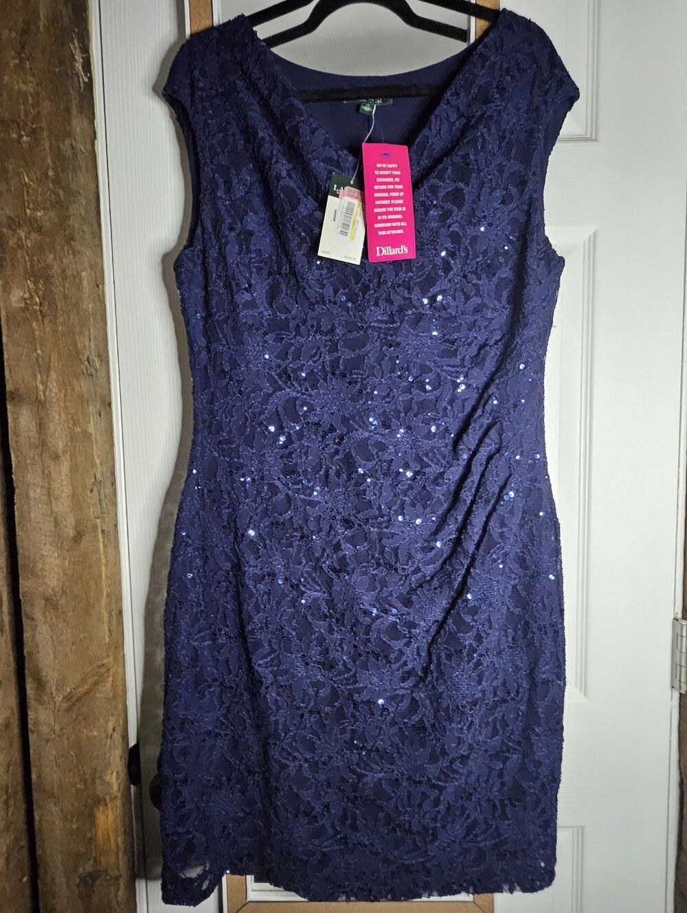 Ralph Lauren Navy Lace Sequin Midi Dress